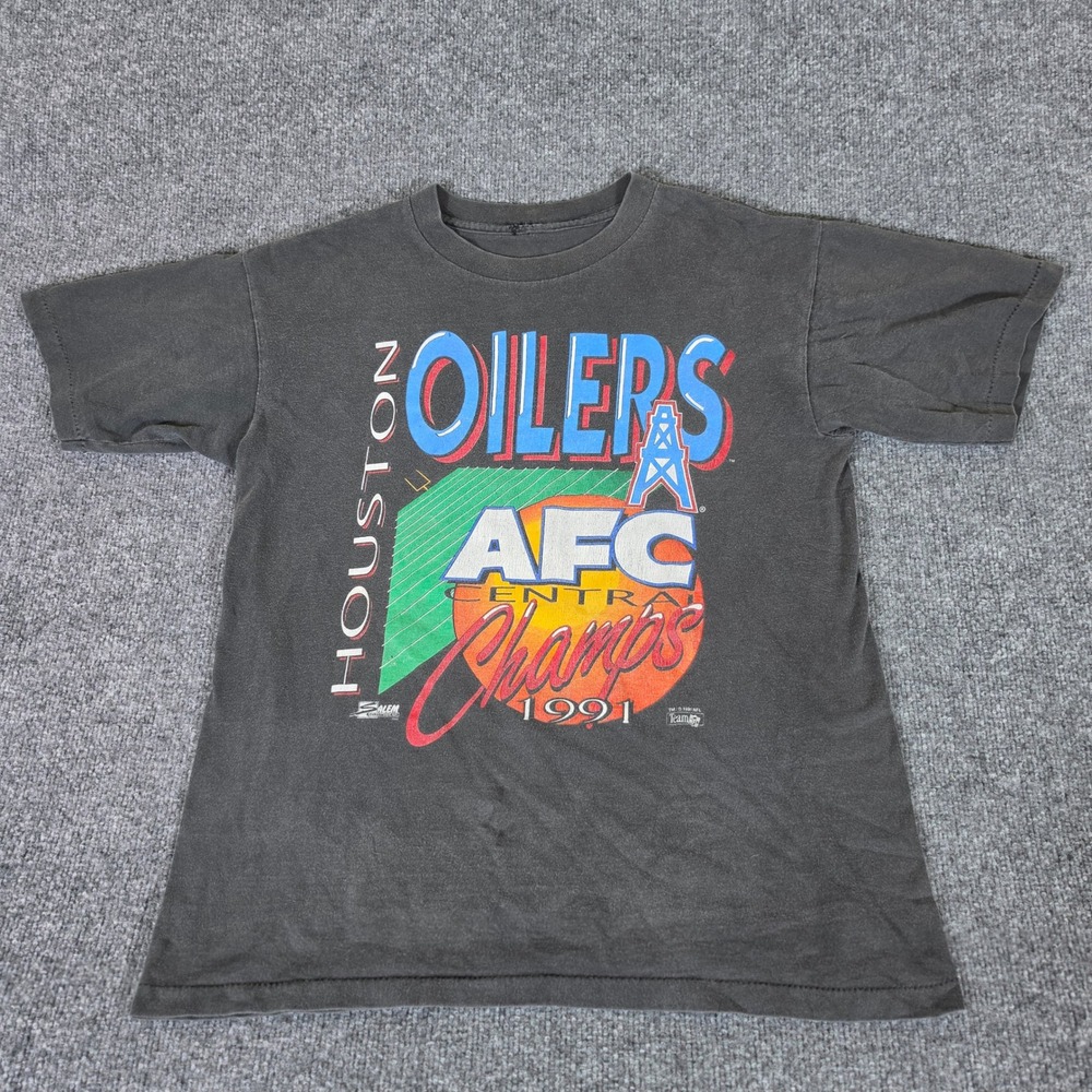 Vintage 1991 Houston Oilers AFC Central Champs T-Shirt Salem Sportswear Black L